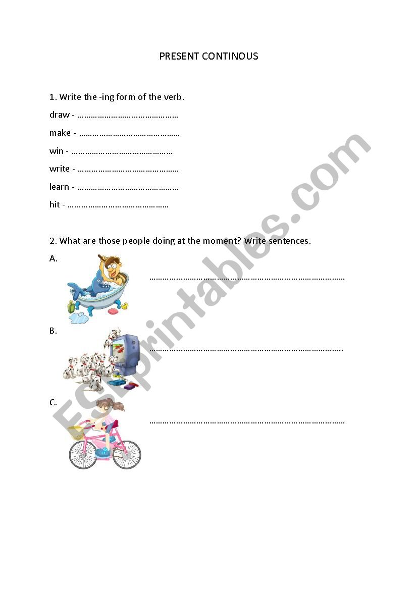 present continuous - exercises/test
