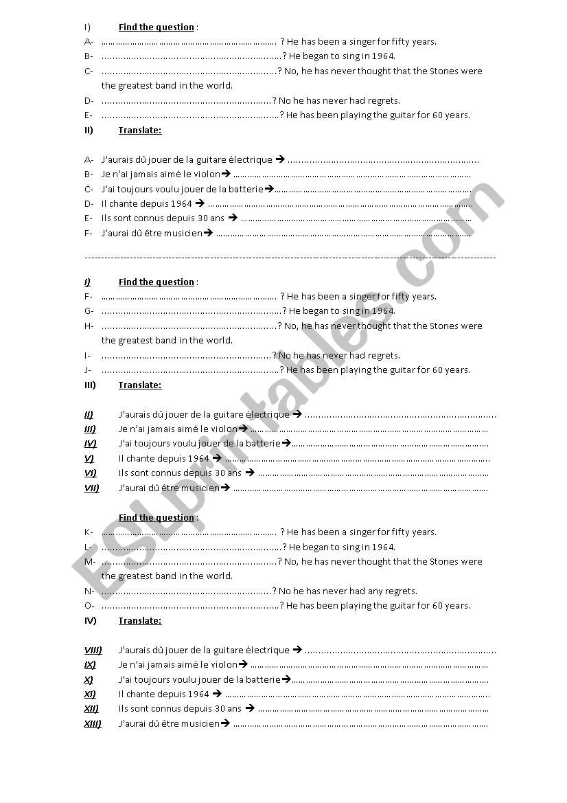 Present perfect with since and for exercise