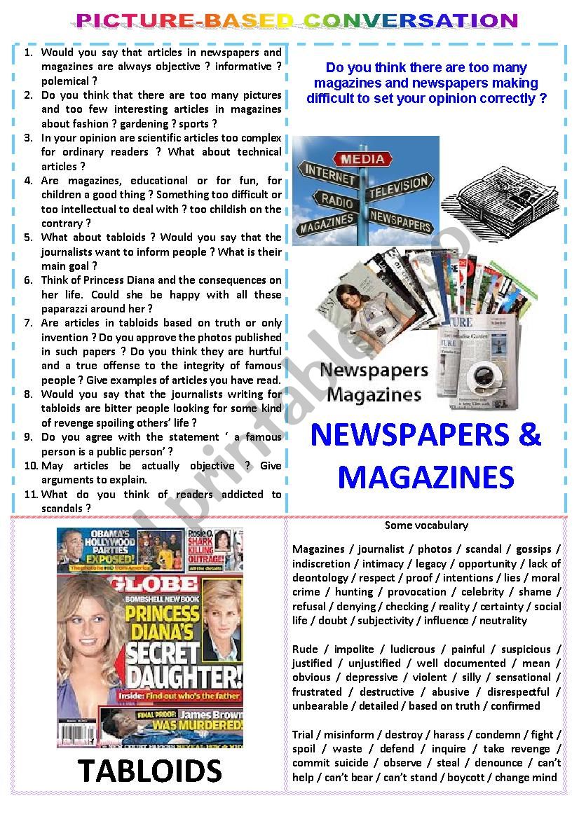 Picture-based conversation : topic 21 - newspapers & magazines vs tabloids.