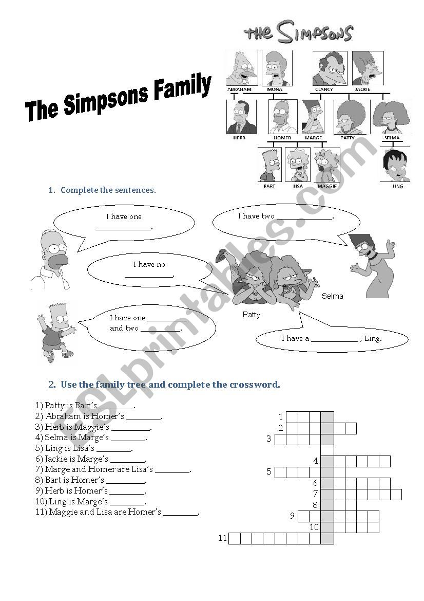 The Simpsons family worksheet