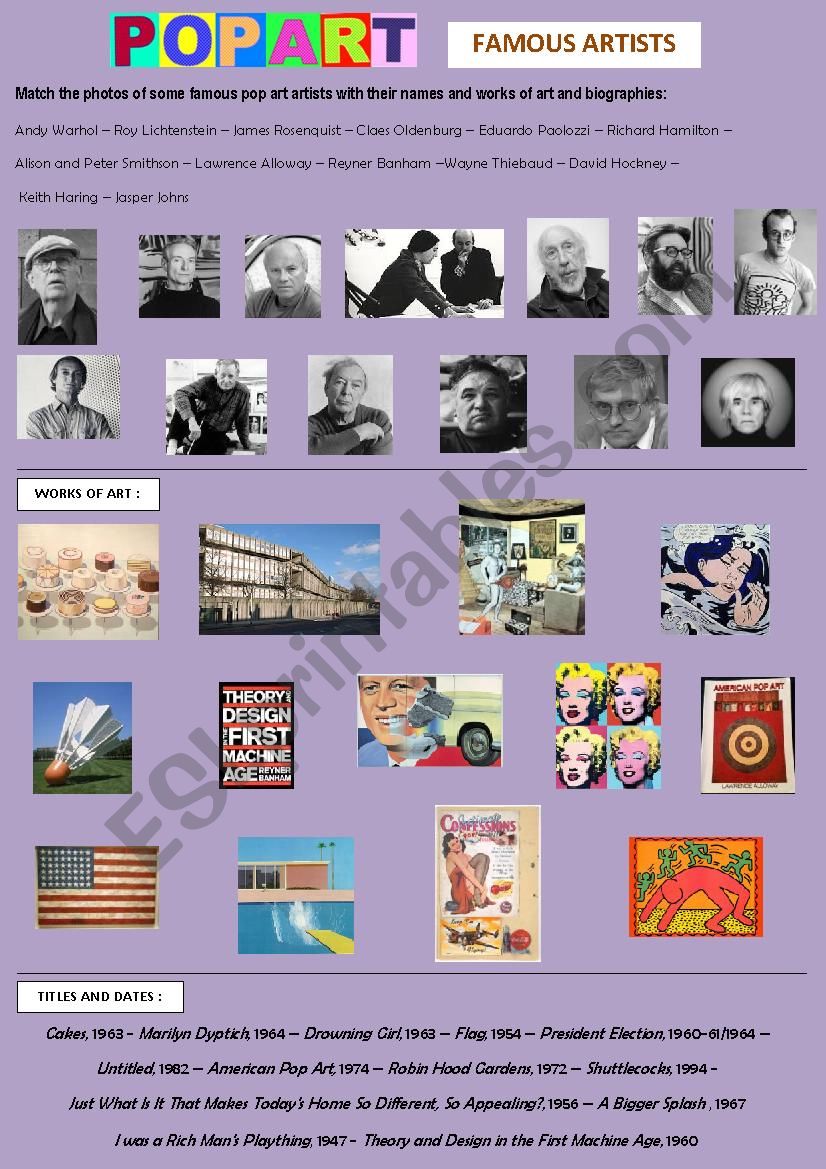 Pop Art Famous Artists ESL Worksheet By Jehanne18
