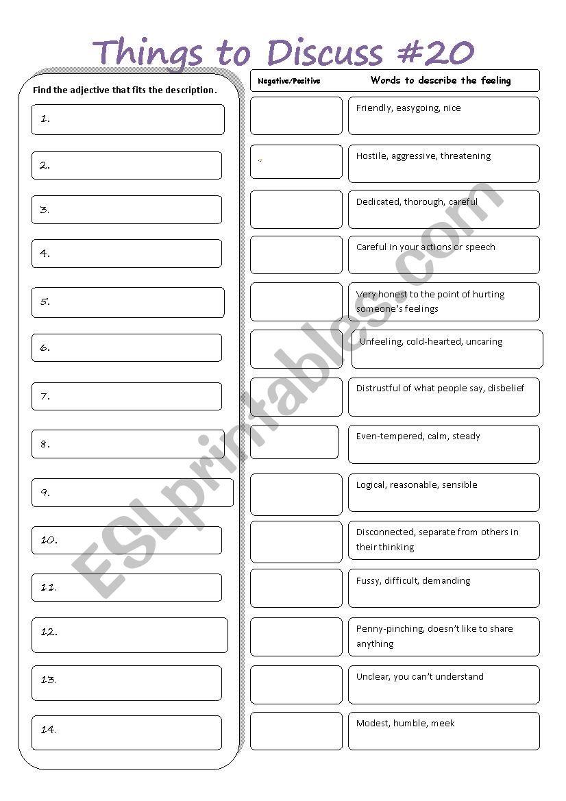 Things to discuss #20 worksheet