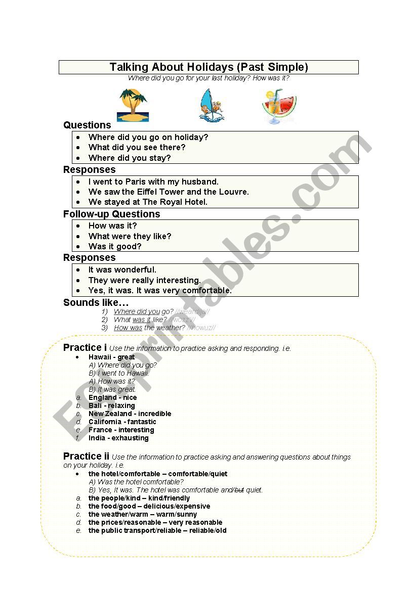 My Last Holiday (Past Simple) worksheet