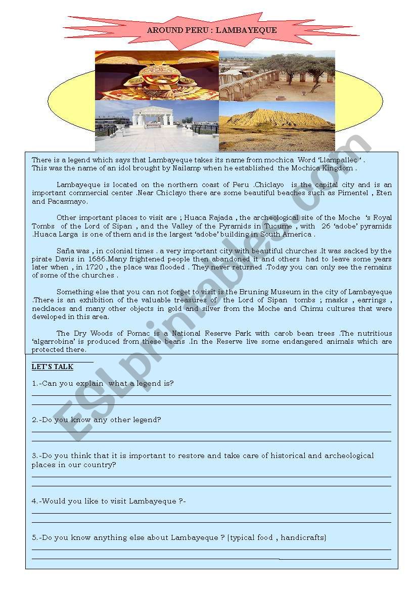 Around Peru-Lambayeque worksheet