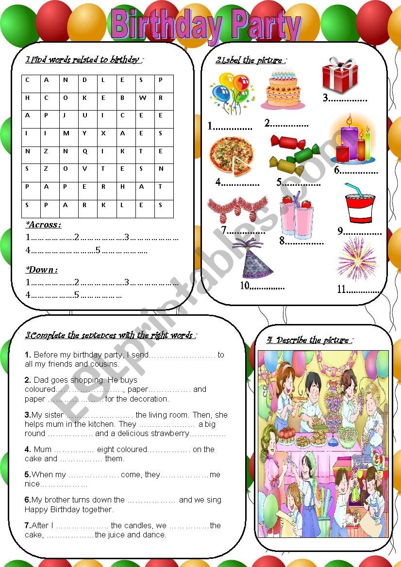 Birthday Party worksheet