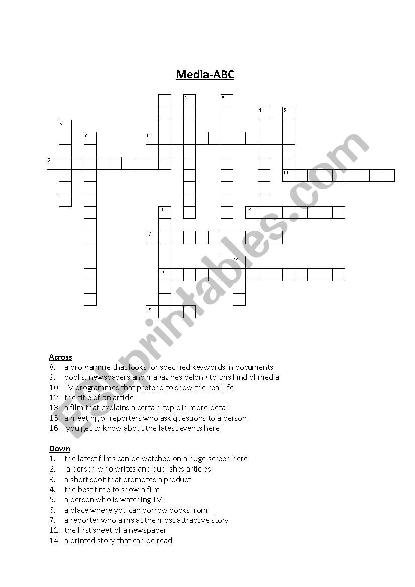 Media puzzle worksheet