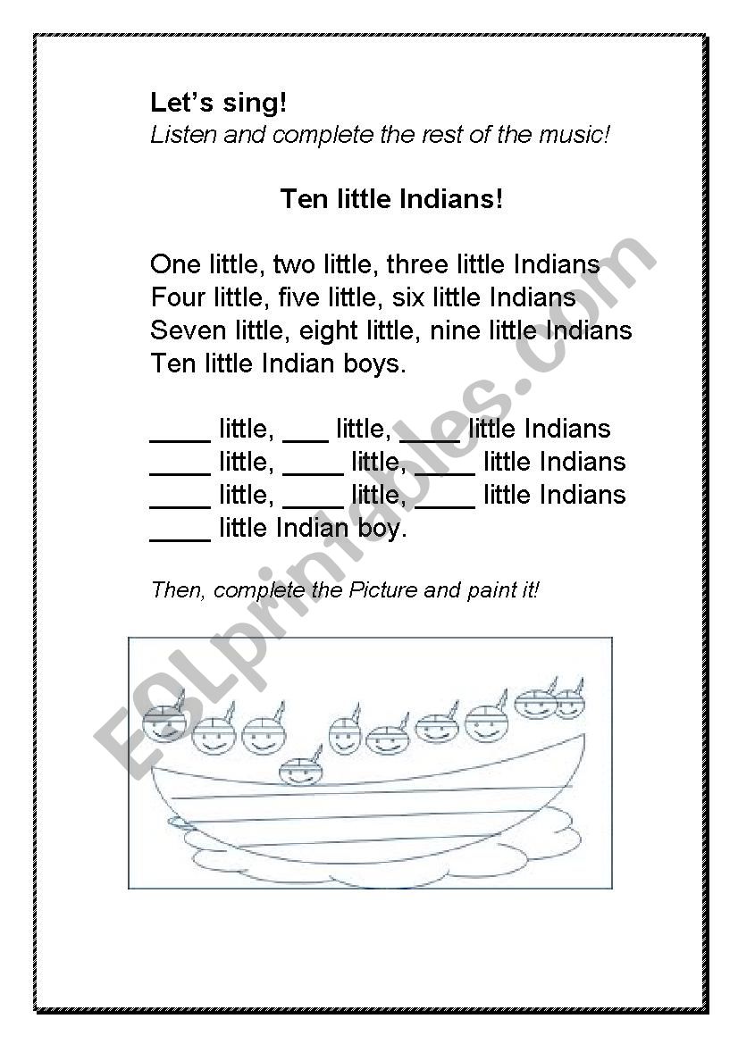 Ten Little Indians! worksheet