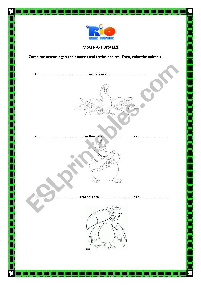 Activity about the movie Rio worksheet