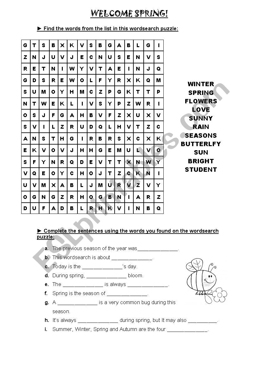 Welcome spring activity! worksheet