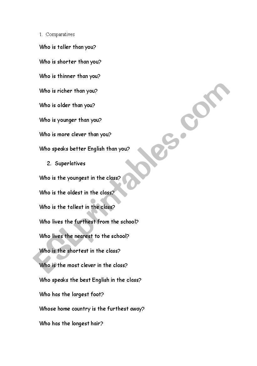 Comparatives and Superlatives worksheet