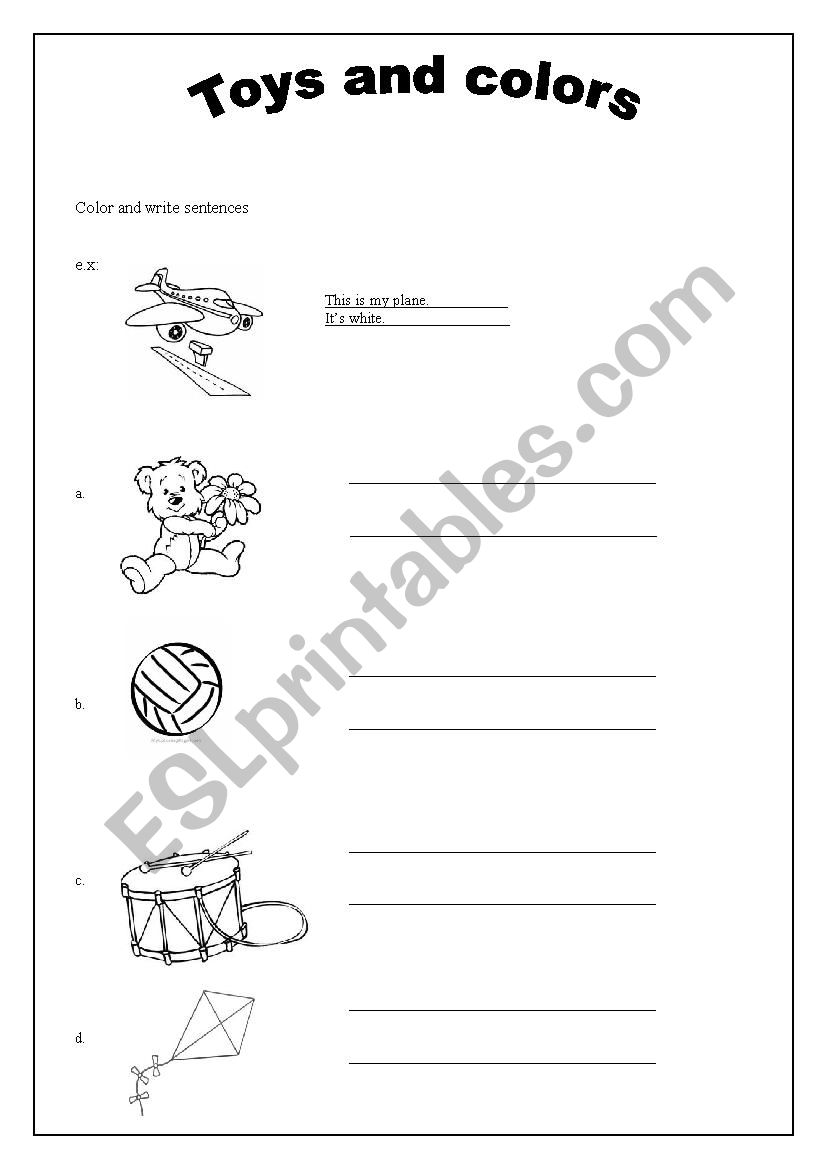 Toys and colors worksheet