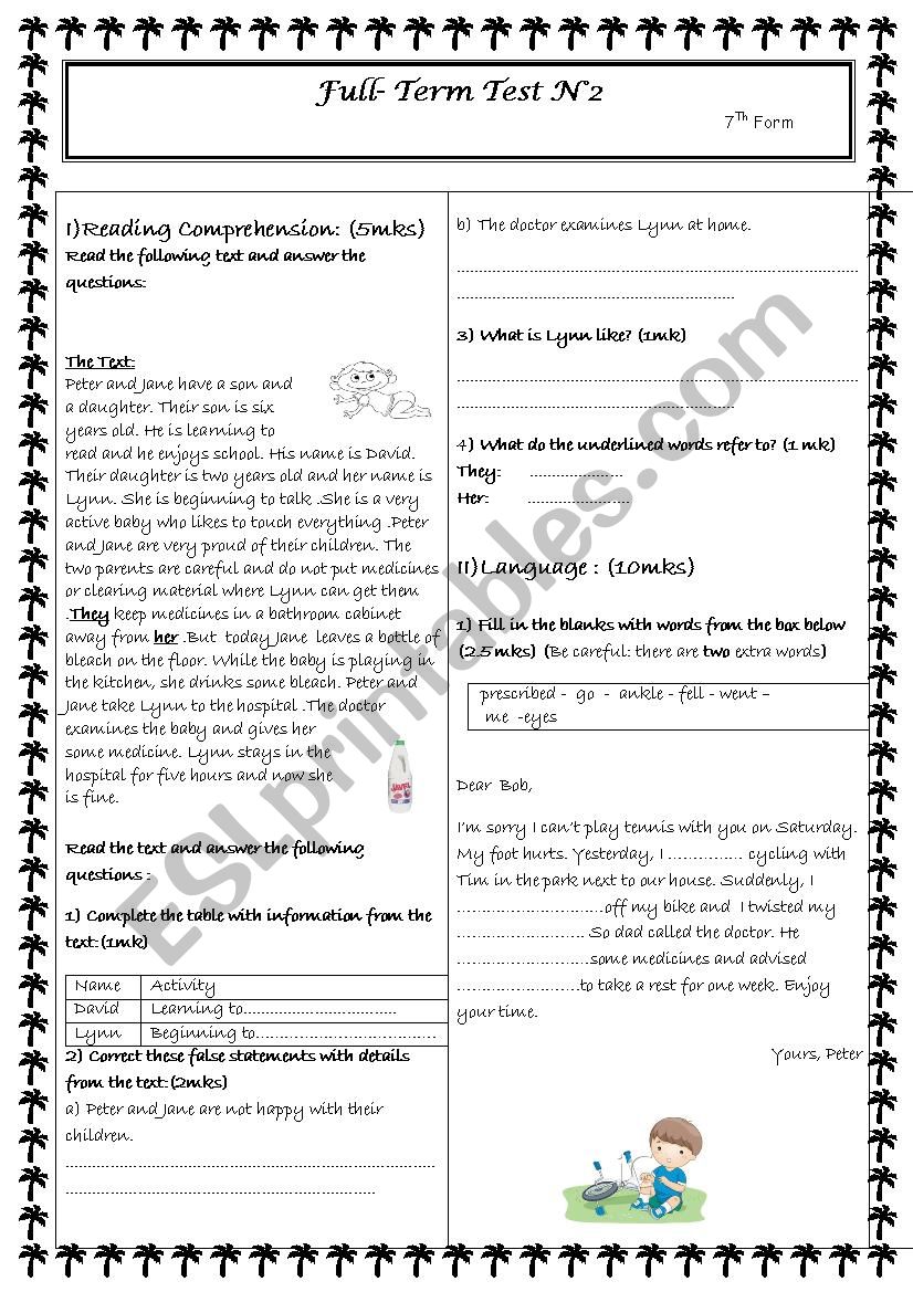 7th full term test 2 worksheet