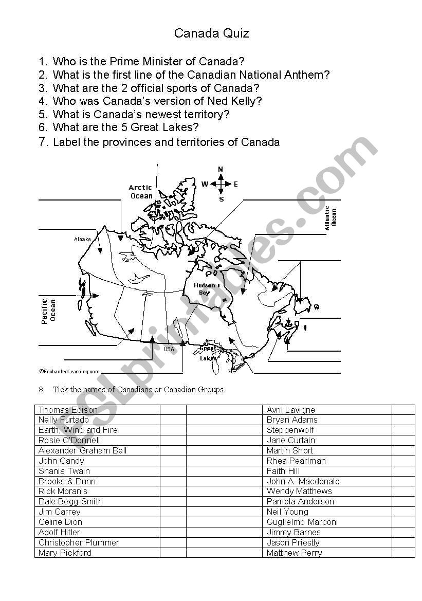 Canada Quiz worksheet