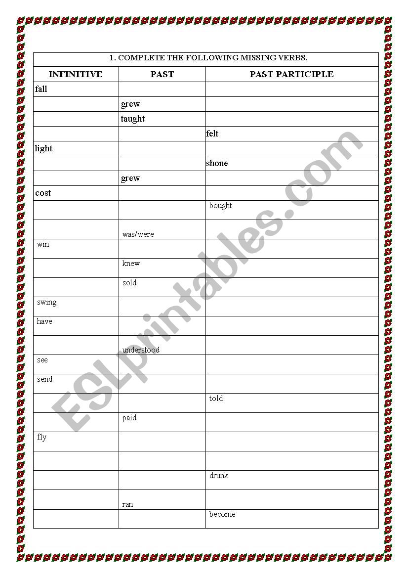 WORKING WITH IRREGULAR VERBS AND OTHER TENSES 