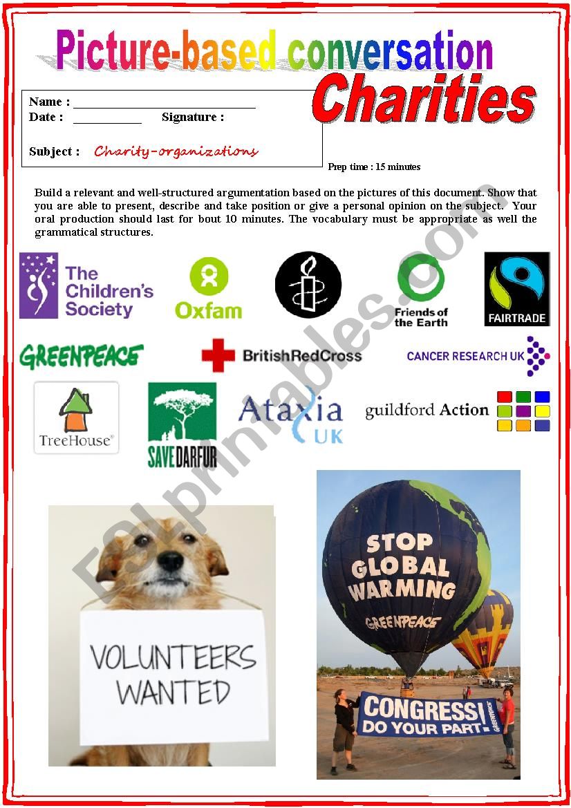 Picture based conversation.  Charity organizations. (Debating) 5/â€¦