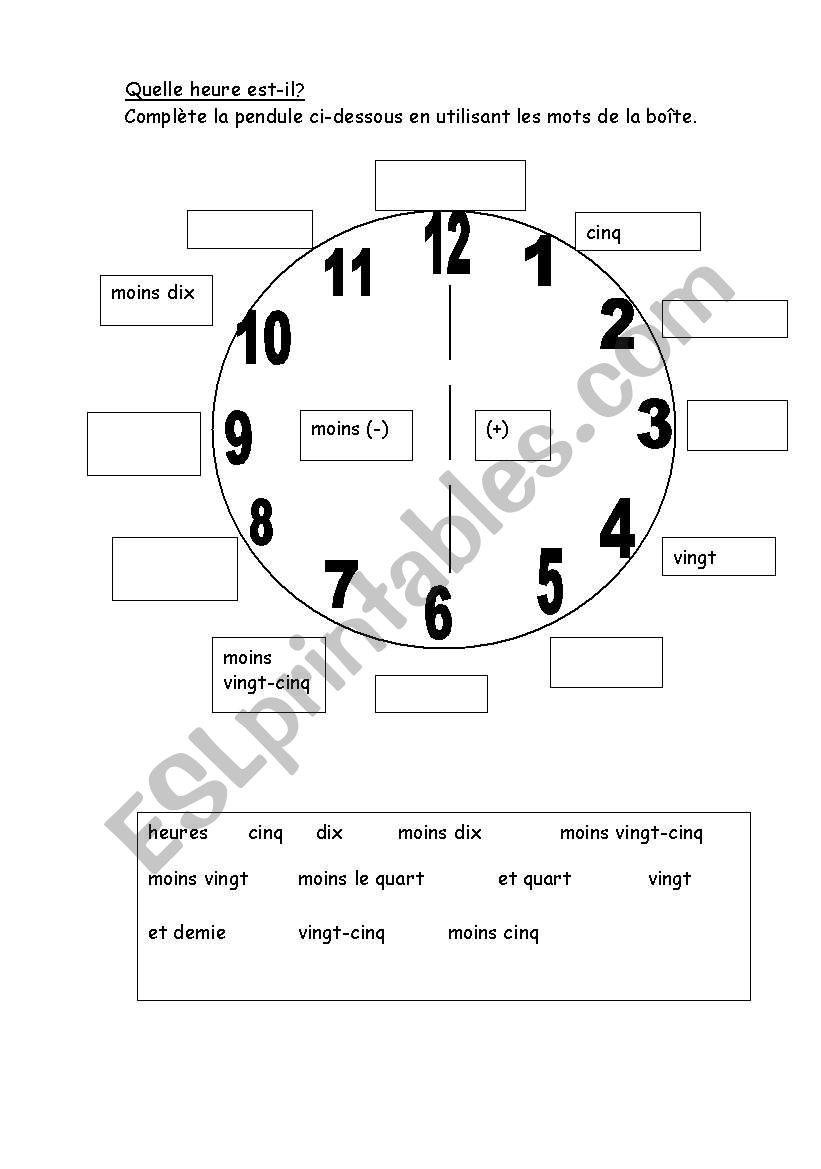 Clock face worksheet