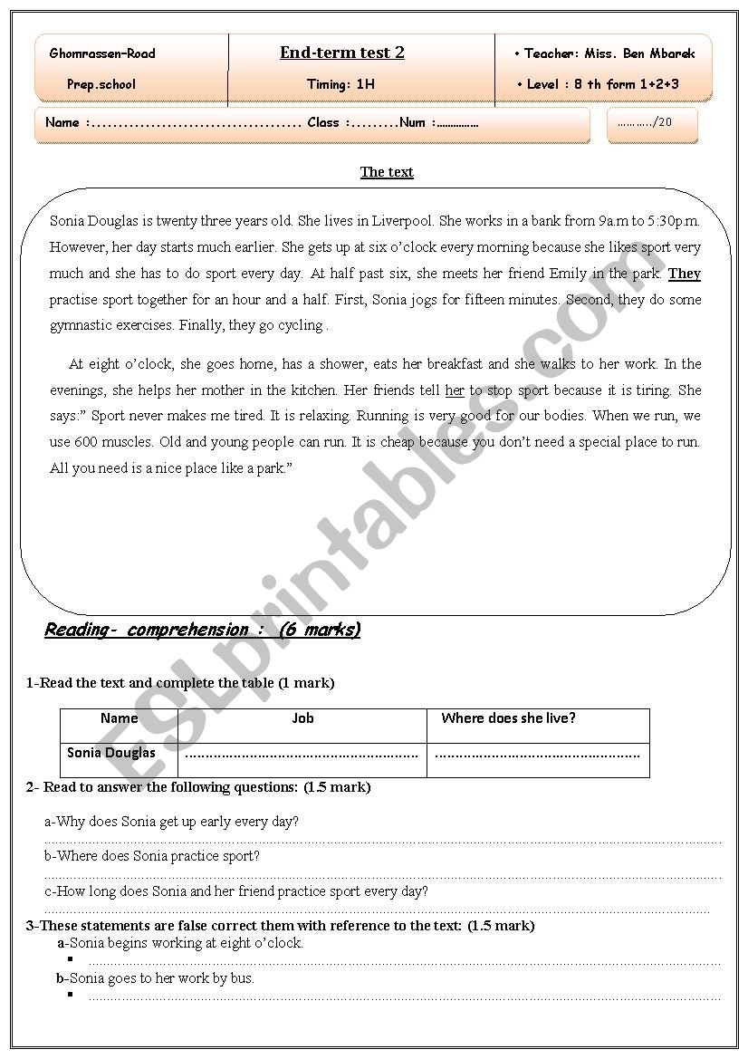 2nd end-term 8th form worksheet