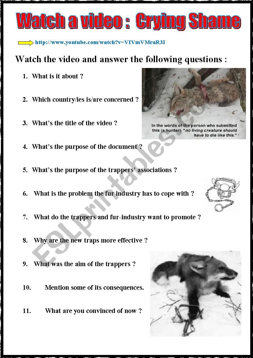 Watch a video and react. CRYING SHAME (listening + youtube link) + key + teachersÂ´ extras