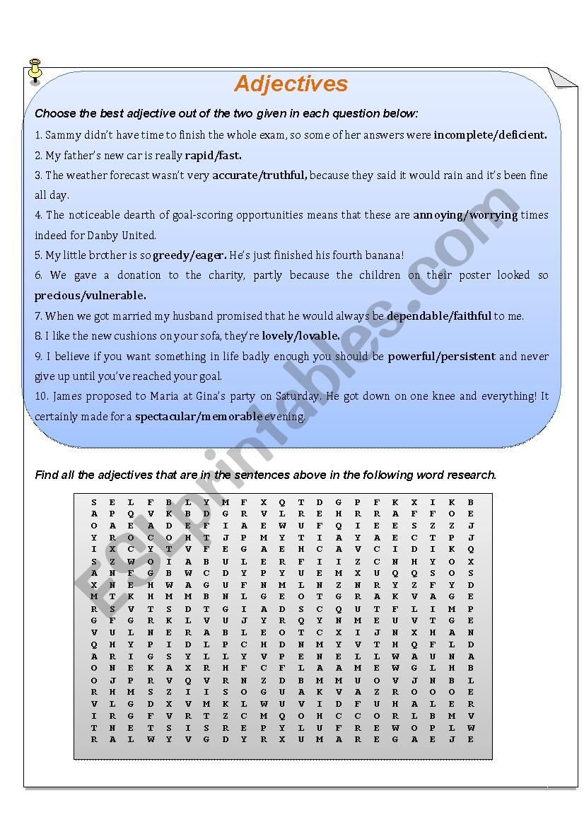 adjectives worksheet