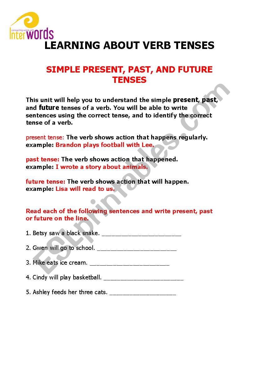 verb tenses worksheet