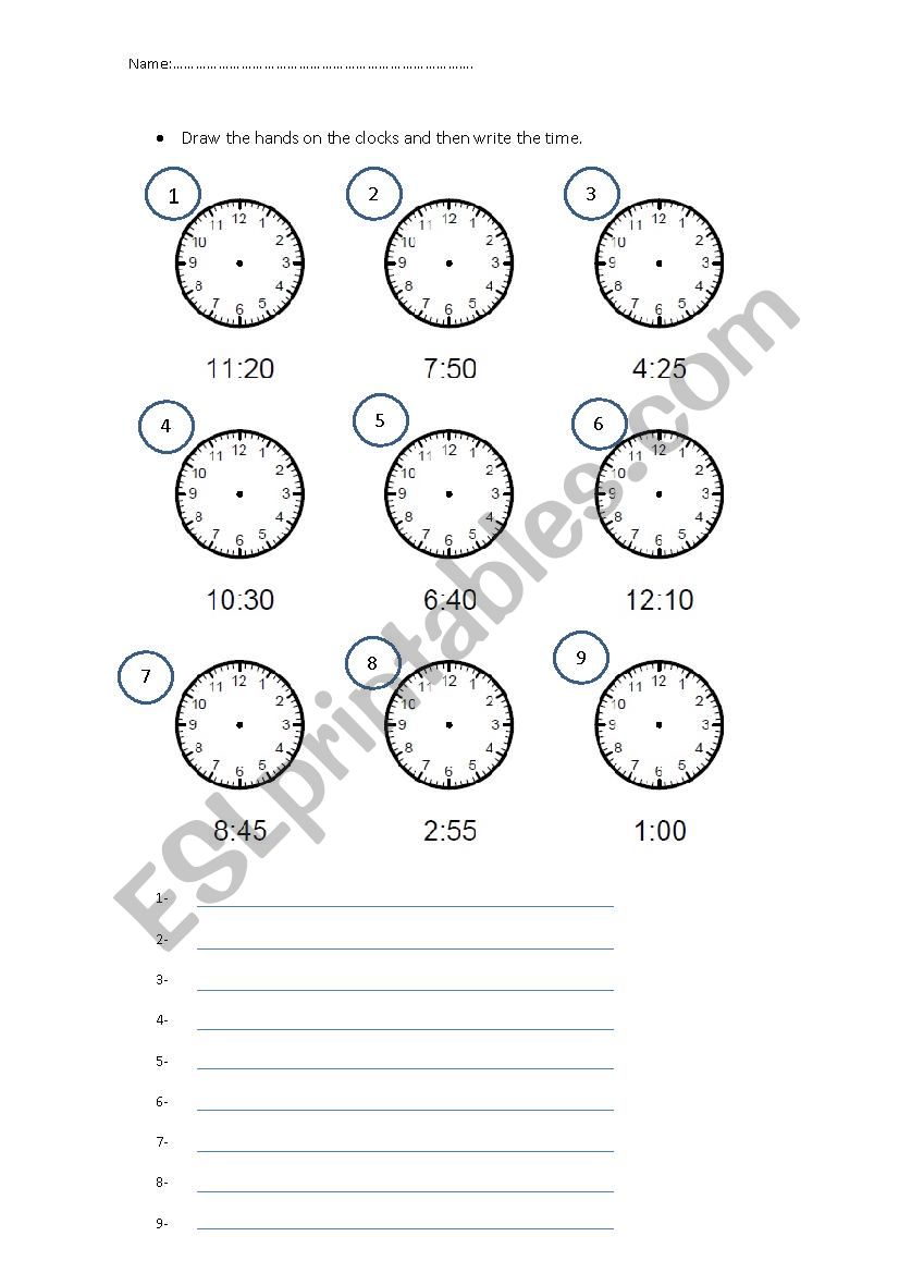 the hands of the clock worksheet