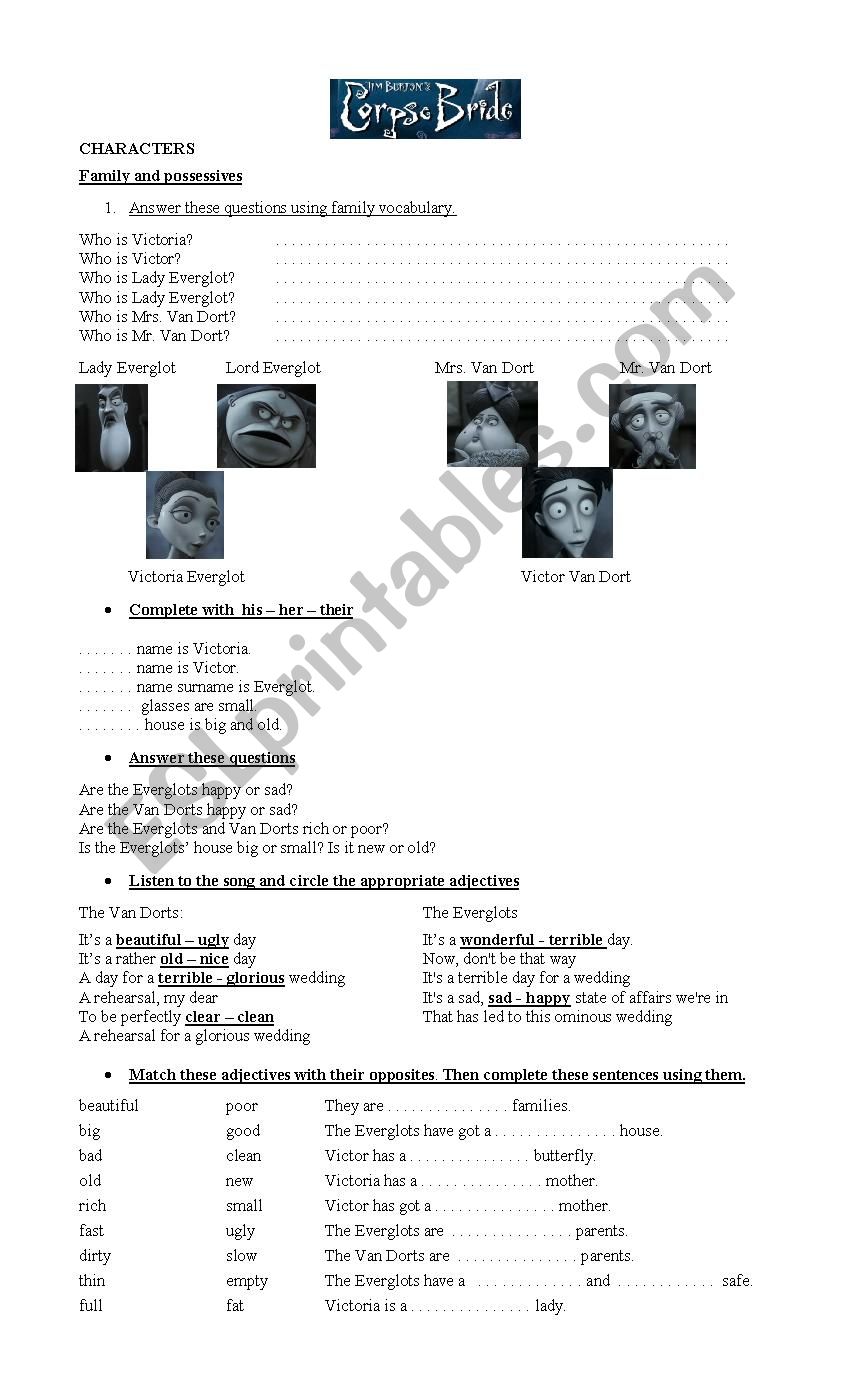 Corpse of the Bride Video worksheet