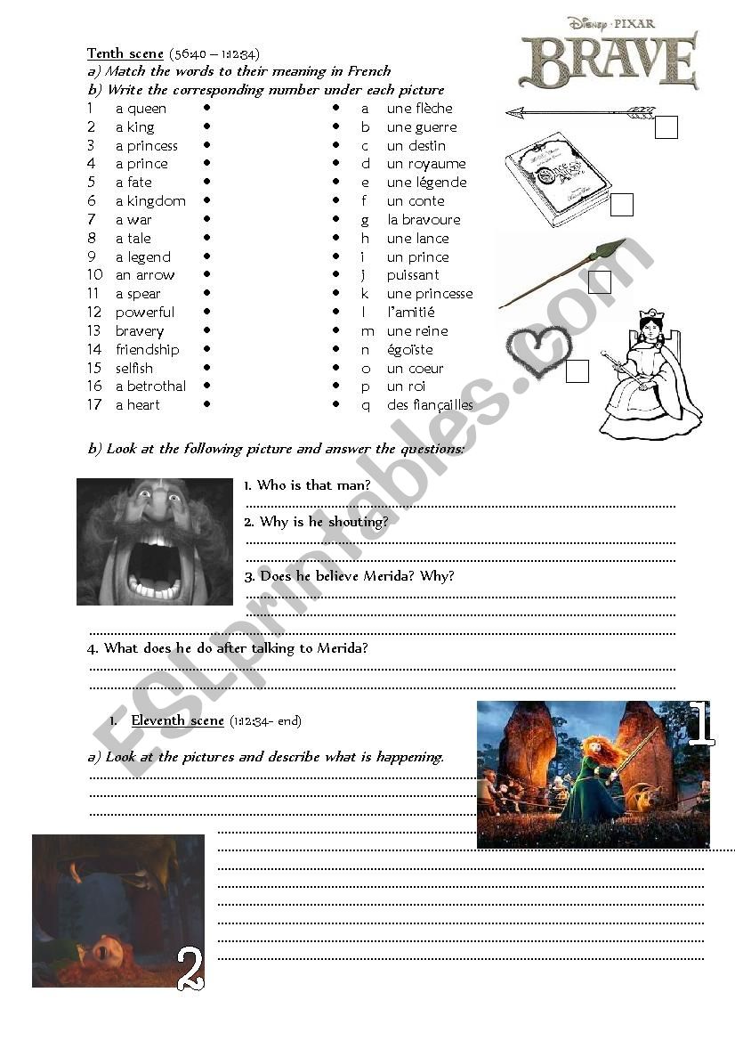 Brave - the movie worksheet - very detailed (page 6 and 7)