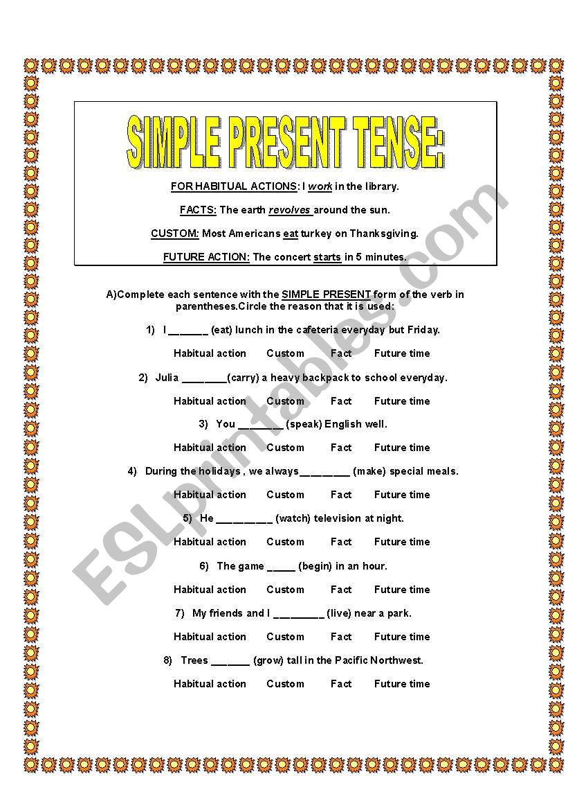 SIMPLE PRESENT TENSE worksheet