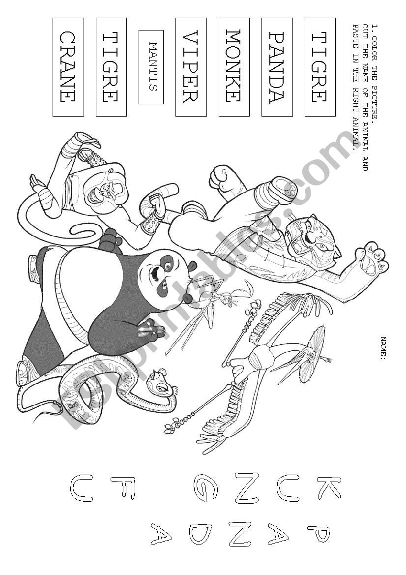 kung fu Panda animals worksheet