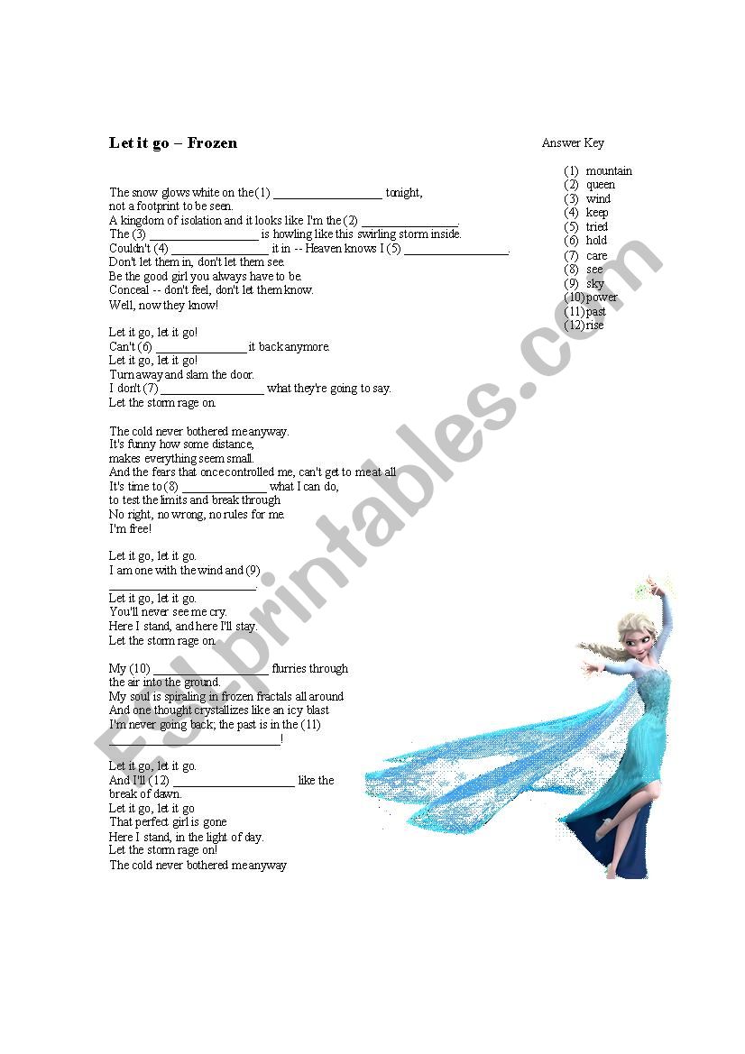 Let it go - Lyrics gap fill  worksheet