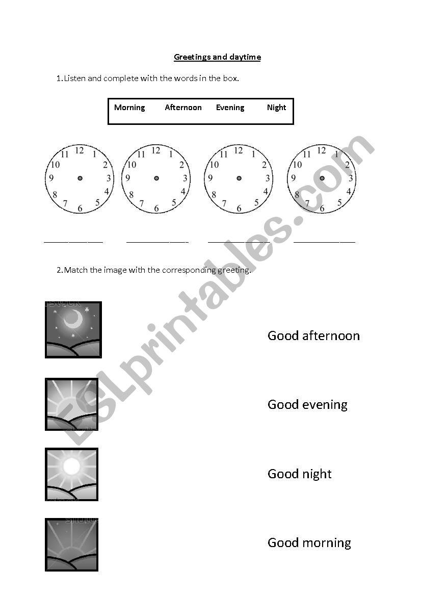 Greetings and daytime worksheet