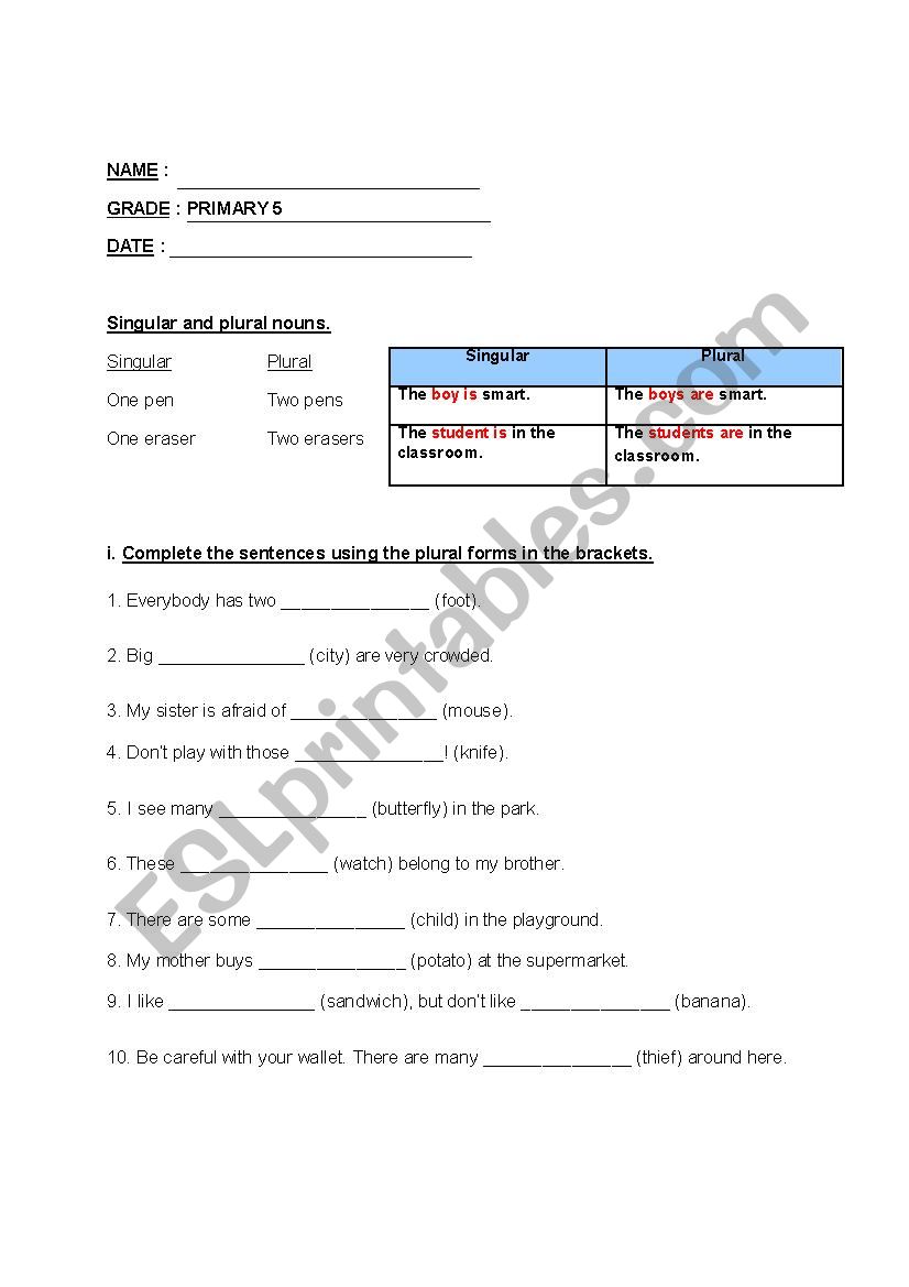 Grammar PRIMARY 5 worksheet