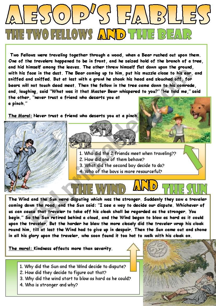 AesopÂ´s fables. For reading, discussing and teaching our students for the real life:)