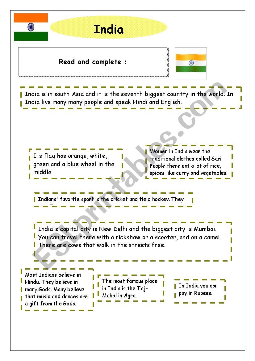 Reading about a country worksheet