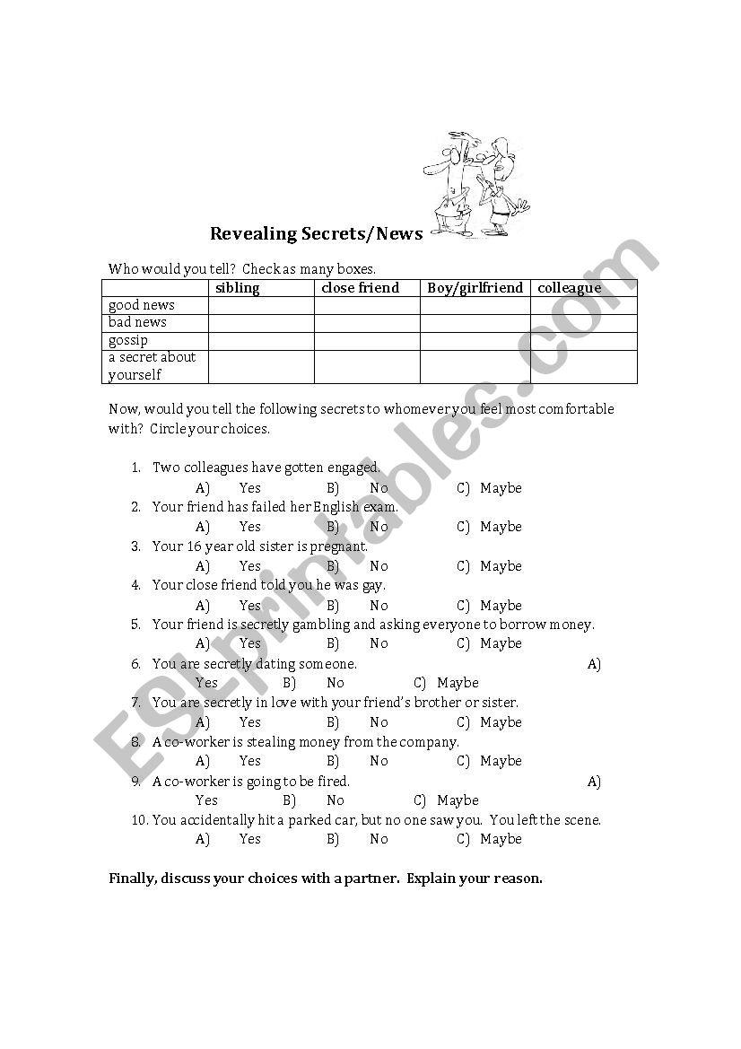 Revealing Secrets worksheet