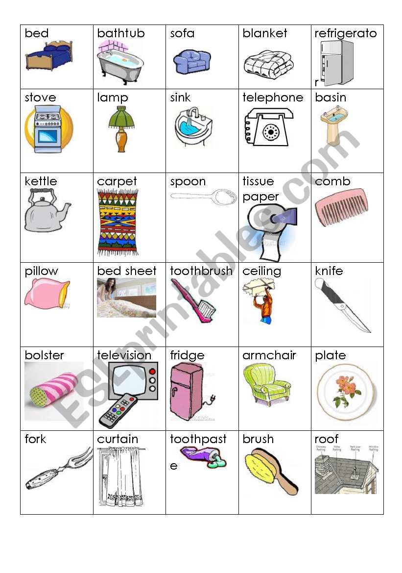 Things in a house worksheet