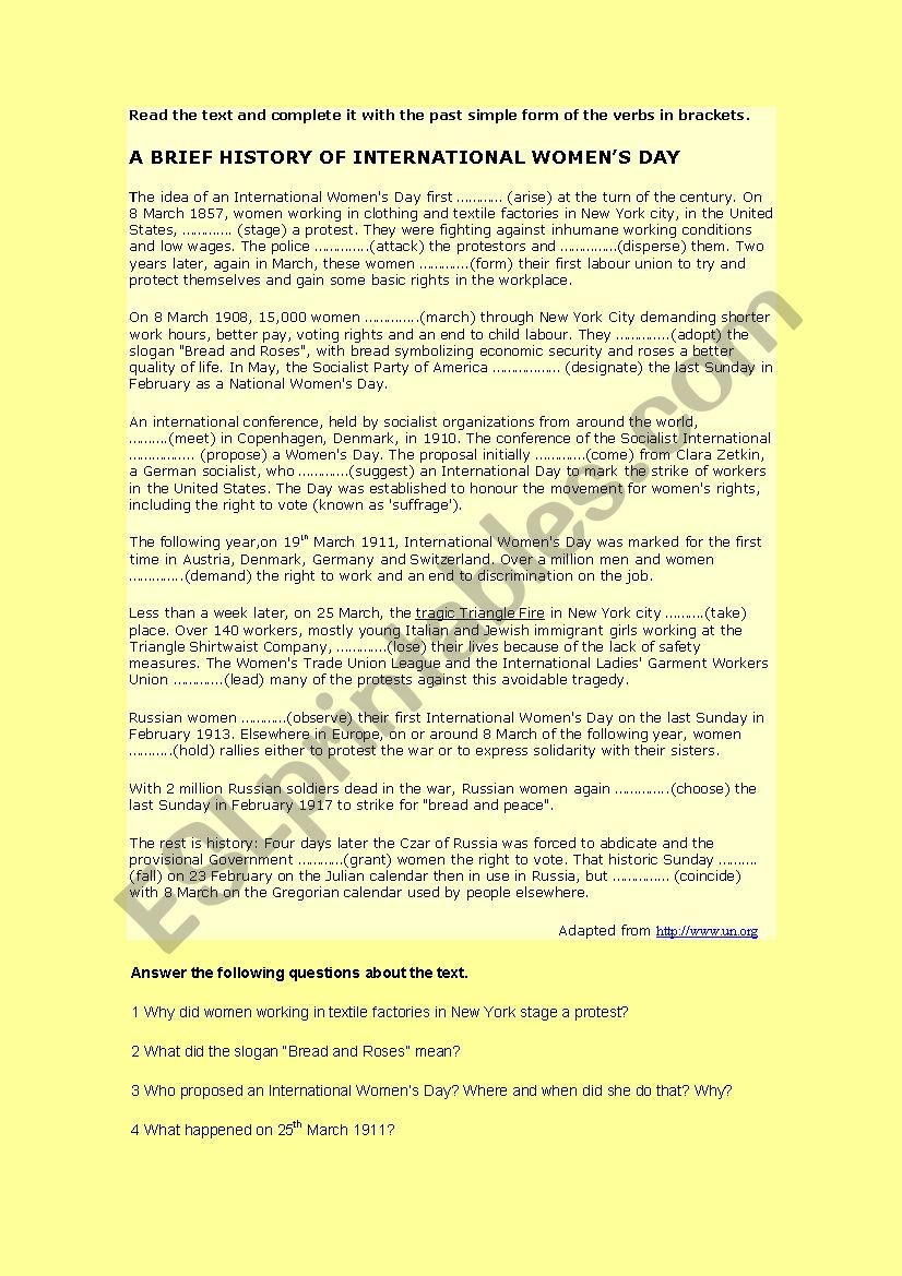 International WomenÂ´s Day worksheet