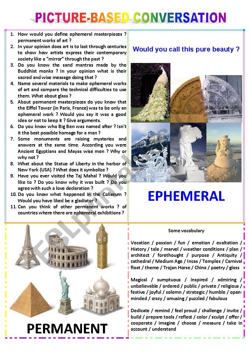 Picture-based conversation : topic 23 - ephemeral vs permanent