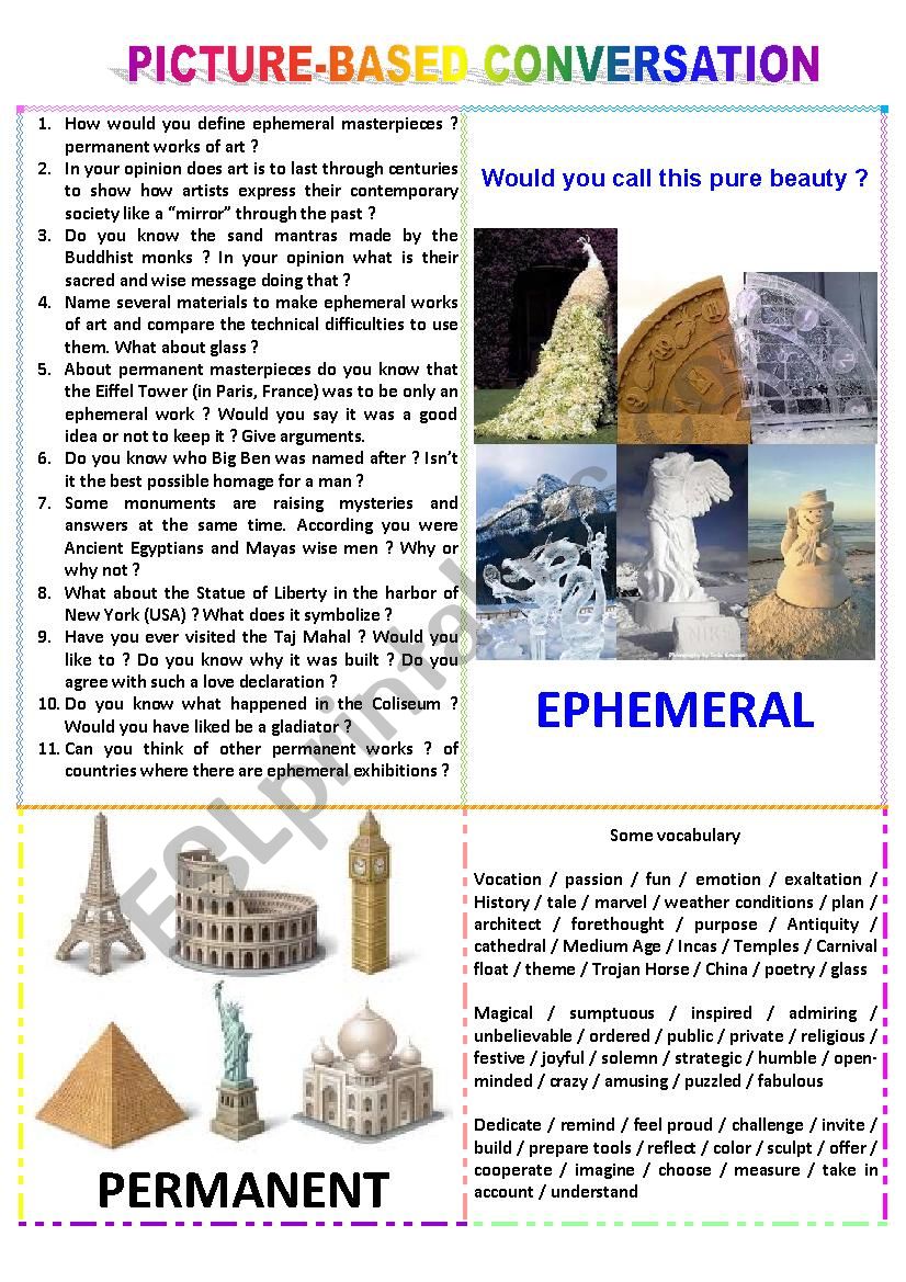 Picture-based conversation : topic 23 - ephemeral vs permanent