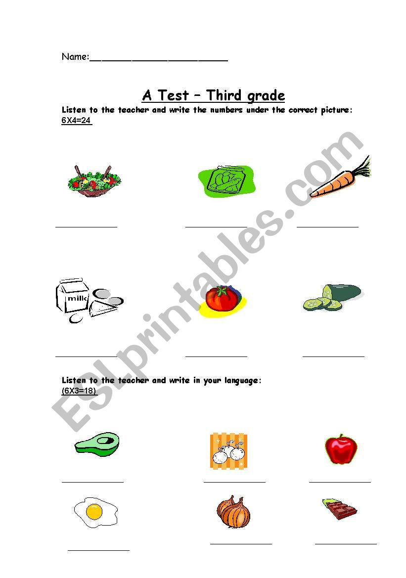 A test for third grade part 1 worksheet