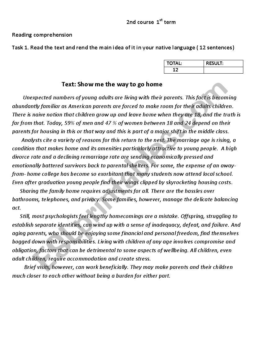 reading comprehension worksheet