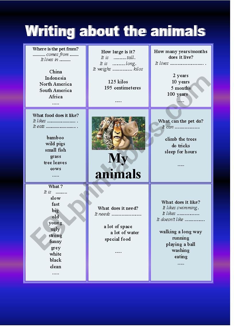 My animals - writing worksheet