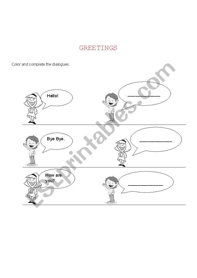 easy greetings worksheet