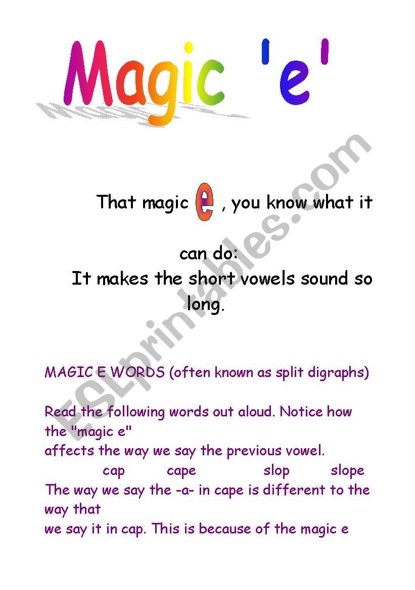 The magic e worksheet