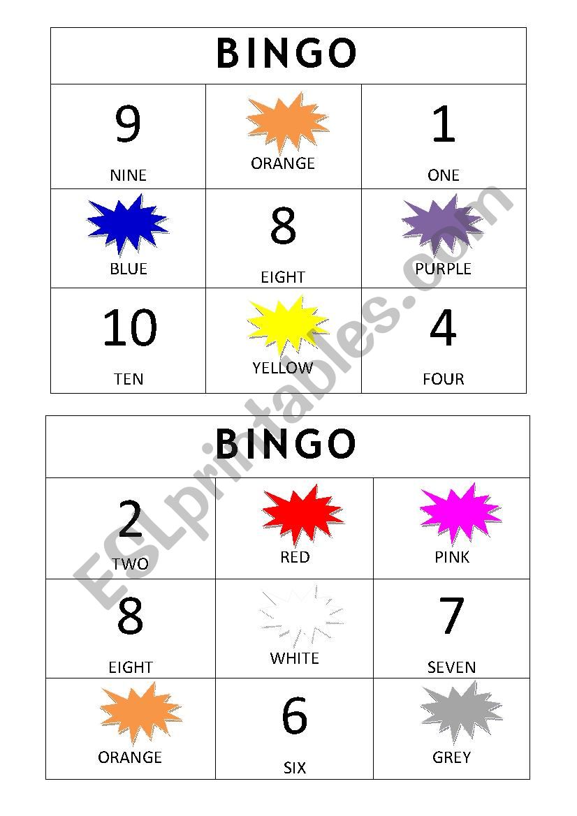 Bingo - Numbers and Colours worksheet