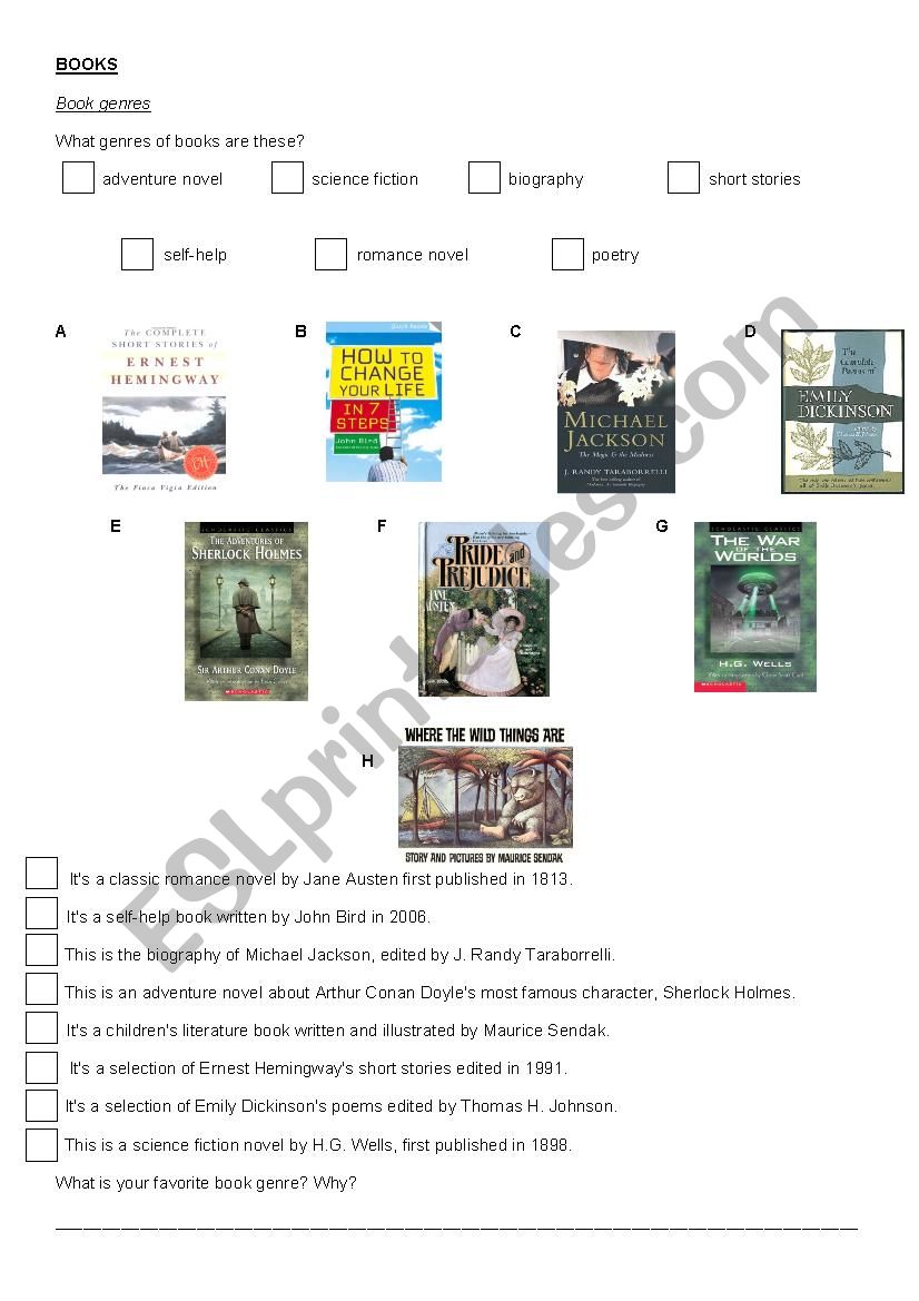 Book genres worksheet