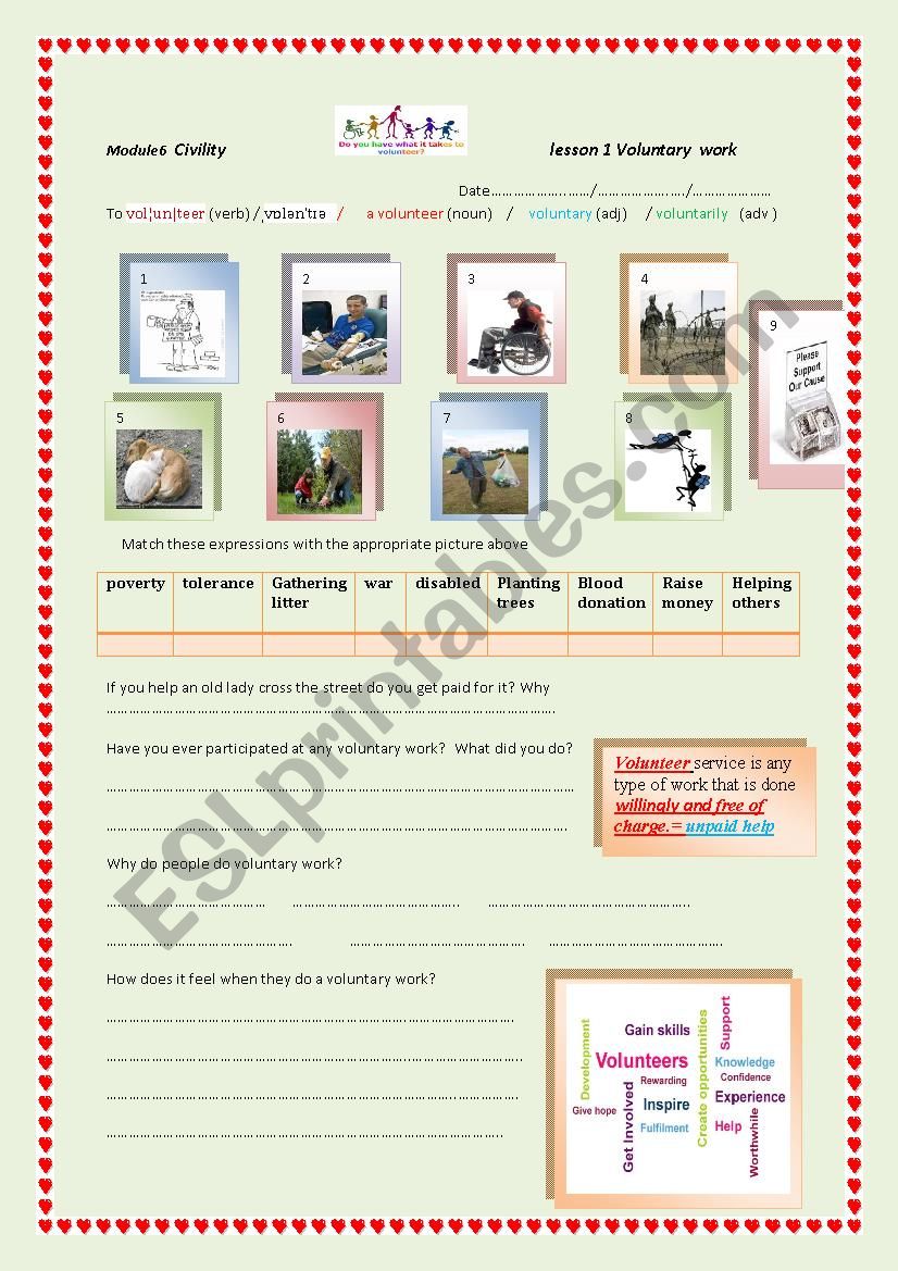 voluntary work : 9th form  module 6 lesson 1 