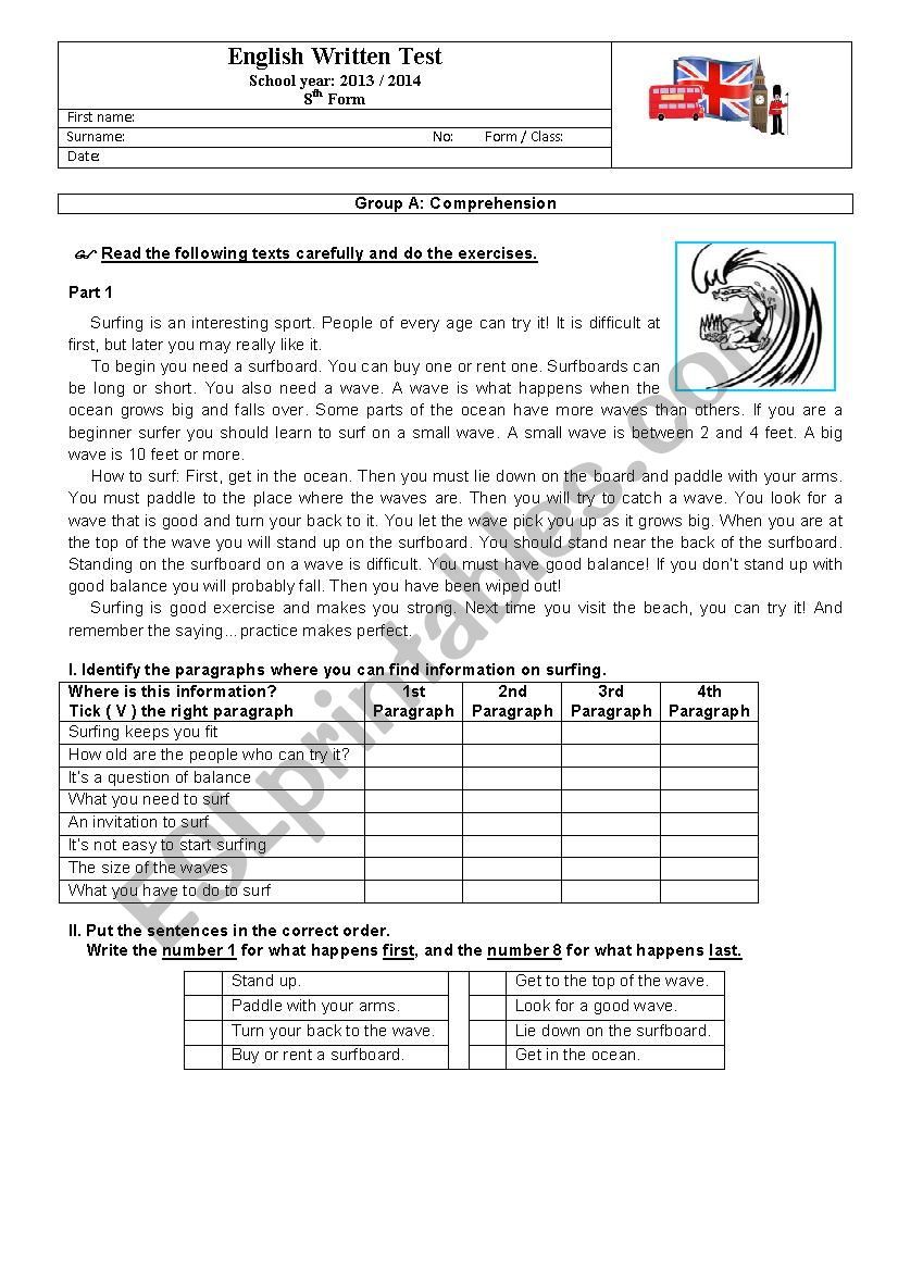 Test - Sports worksheet