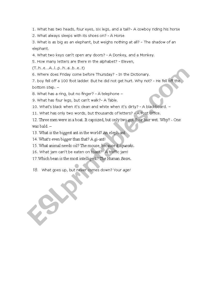 Riddle worksheet