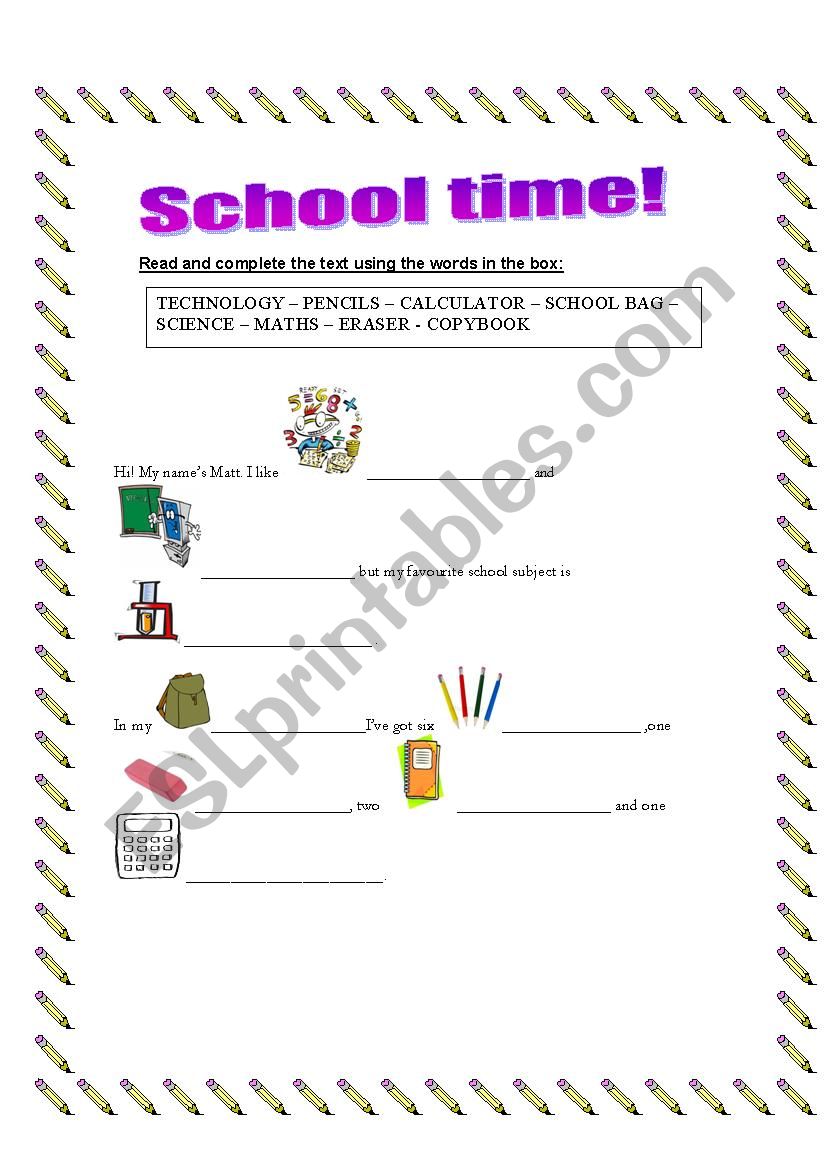 School time worksheet